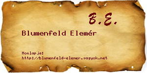 Blumenfeld Elemér névjegykártya